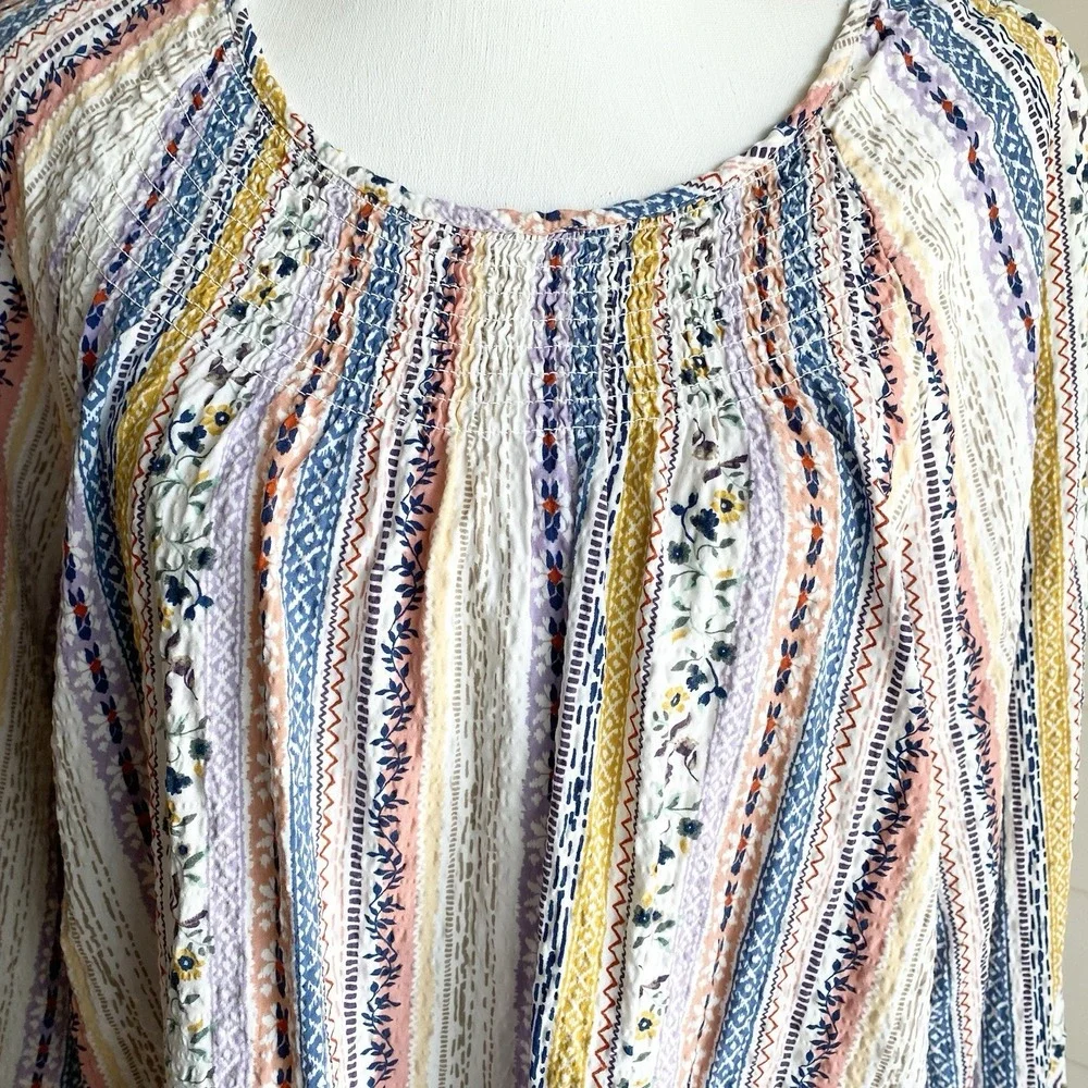 Cj‎ Christopher & Banks Women 2XL  Long Sleeve Floral Top Smocked Boho Peasant
